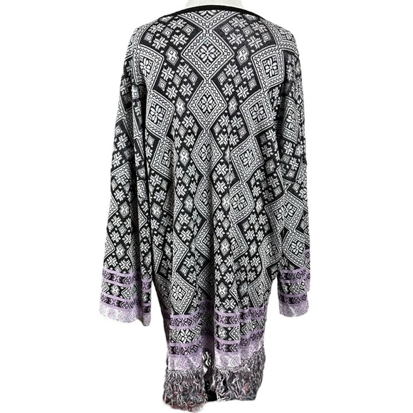 Free People Retro 70s Bohemian Poncho Sweater Tunic Top Fringe Small Oversized - Picture 7 of 16